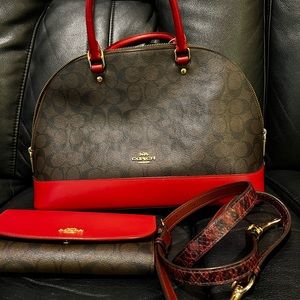 Coach Sierra Satchel and Wallet Brown/True Red
